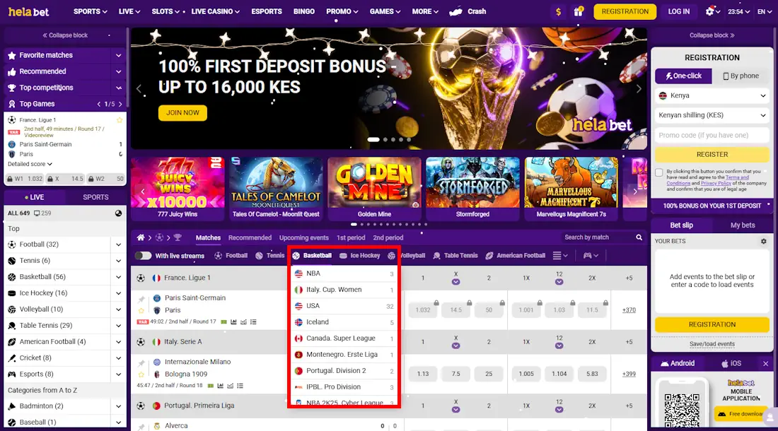 Helabet Basketball Betting Screenshot